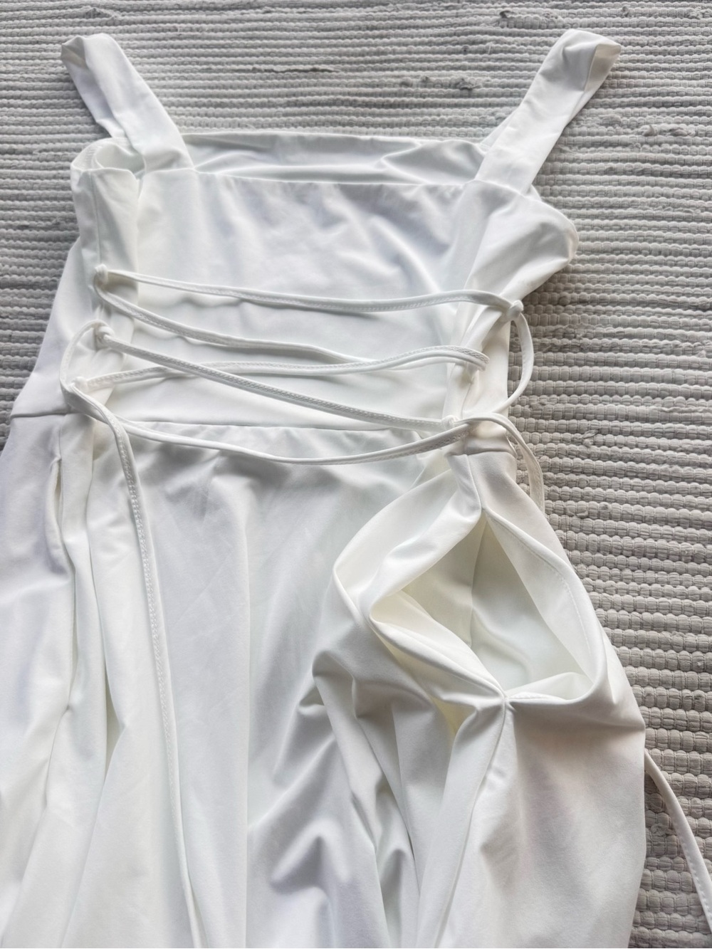 OYS White Lace-Up Corset Maxi Dress Square Neck Flowy Resort Bridal Size L NWT - Picture 10 of 11